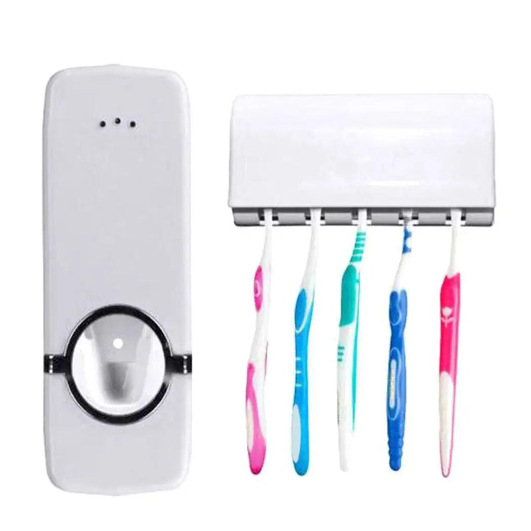 

Wall Mount Toothbrush Holder Automatic Toothpaste Dispenser Fashion Stand Convenience easy use toothpaste.