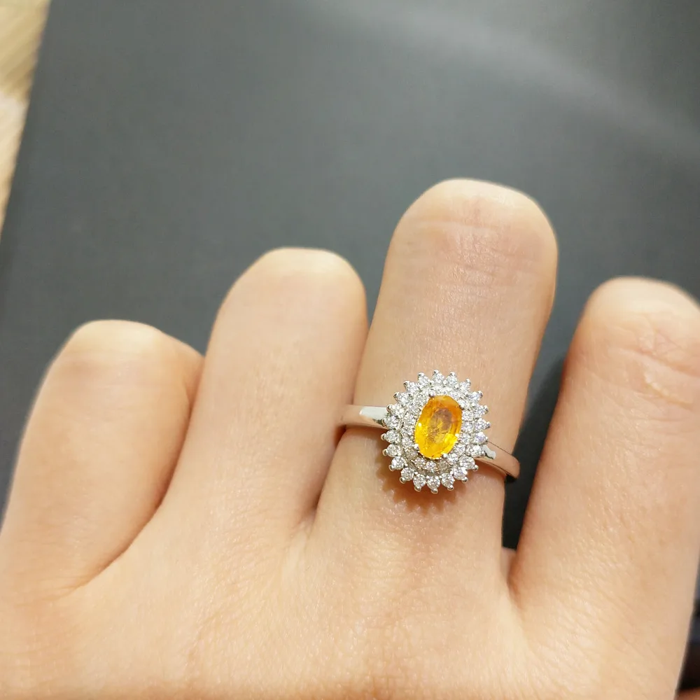 FLZB trendy jewelry ring yellow color natural sapphire gemstone in 925 silver setting with 18k white gold plated classic | Украшения и