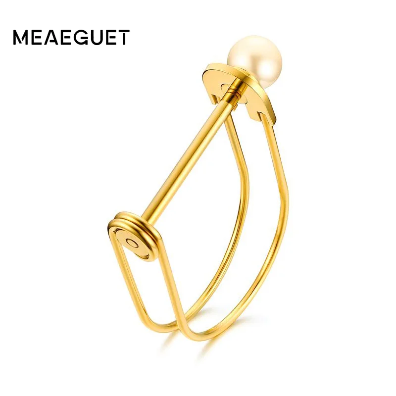 

Meaeguet Flat Shackle Screw Stainless Steel Bangle For Women Gold Color Cuff Bracelet Jewelry Pulseiras