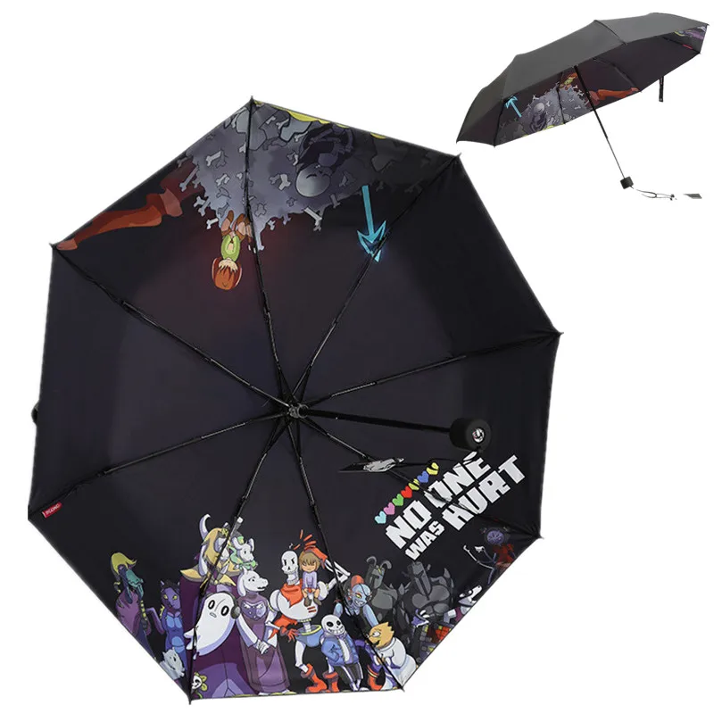 

Black Anime Undertale Umbrella Three-Folding Non-Auto Umbrella Cartoon Windproof Folding Sun Rain Umbrella