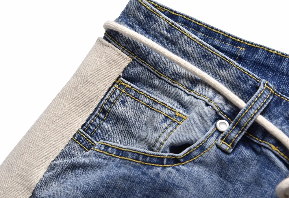 Для мужчин хип-хоп KANYE WEST, Узкие рваные джинсы до колена, обтягивающие джинсы в белую полоску, в стиле пэчворк, с дырками, уличная одежда, джинсовые штаны на молнии