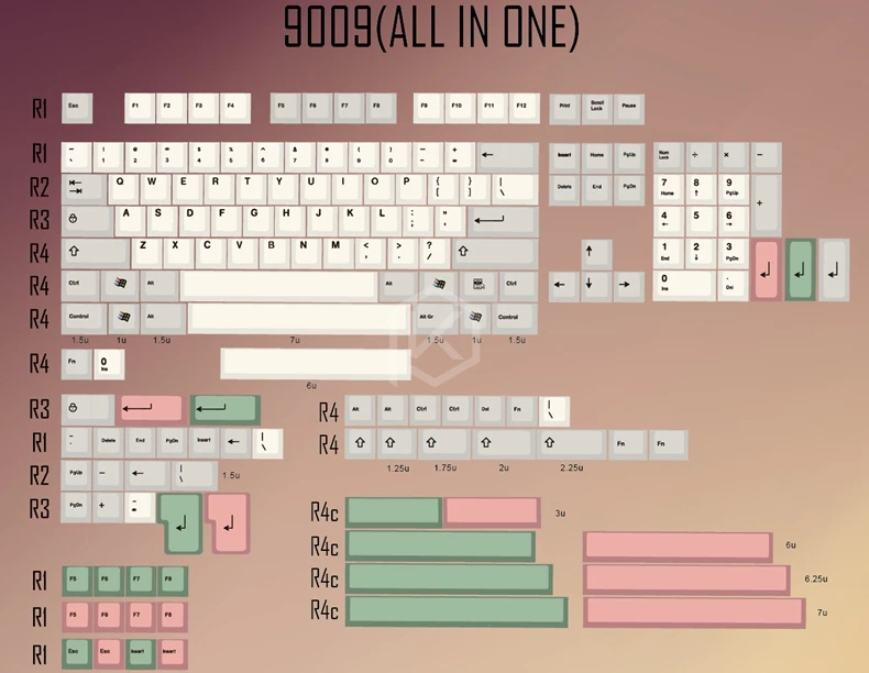 9009 colorway 169 Cherry profile Dye Sub Keycap Set thick PBT plastic keyboard gh60 xd60 xd84 cospa