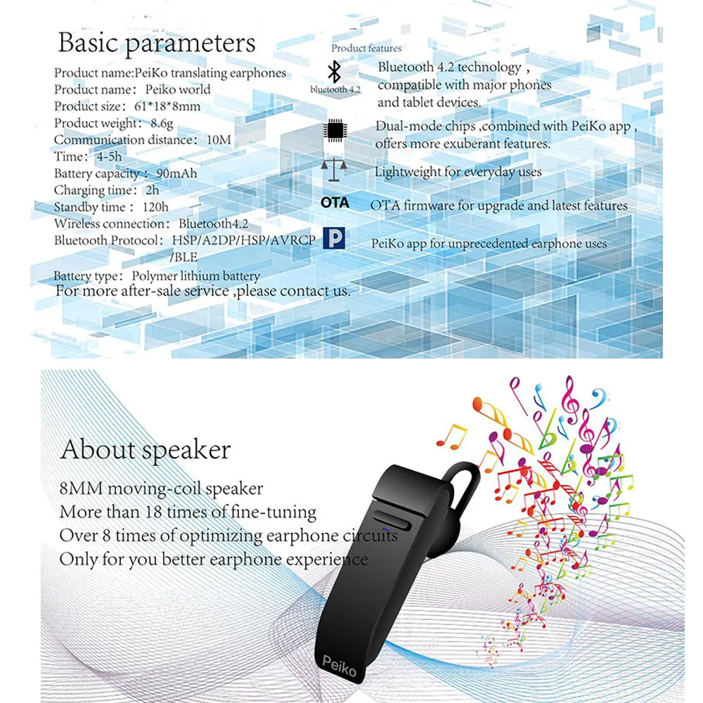 

16 Languages Instant Translation business Wireless Bluetooth Earphone for iphone Xiaomi Mini Translator Bluetooth headset