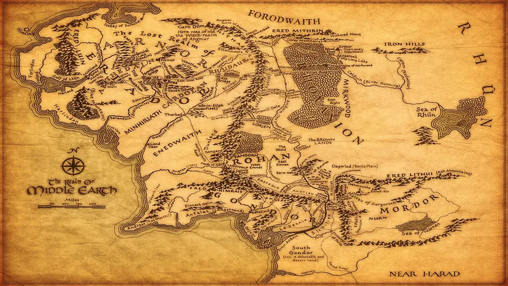 Map of Middle Earth The Lord of the Rings Map Fabric 