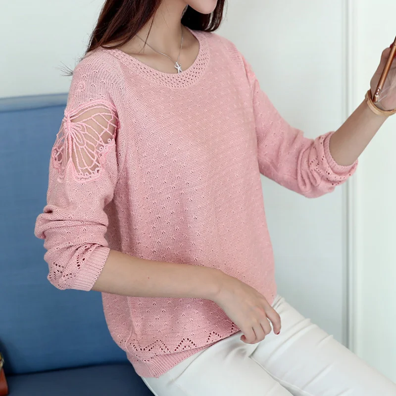 Gelaifei осень 2017 Couture низкая Хлопок Crewneck свитер шить кружева короткие все матч рубашка блузка