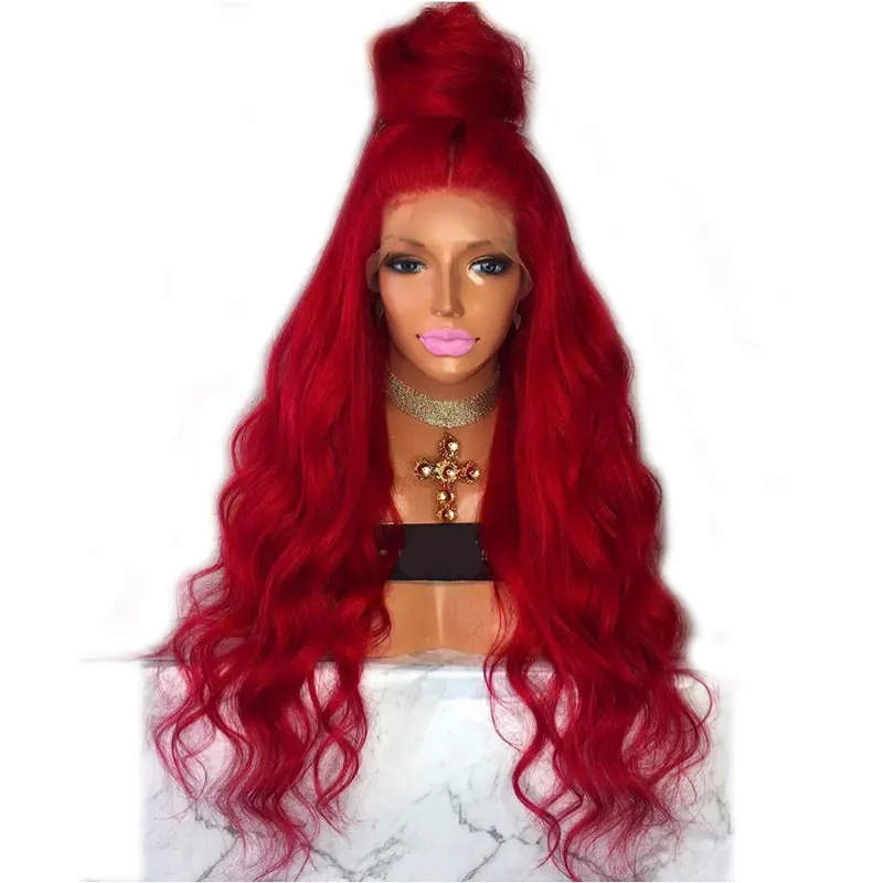 Bombshell черный объемная волна синтетический парик фронта шнурка Glueless термостойкие волокна волос естественные волосы часть для женщин парики - Цвет: red