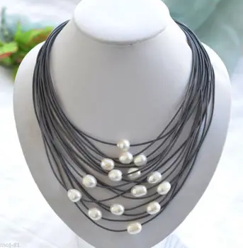

FREE SHIPPING Fashion Genuine Leather Natural Freshwater Cultured Pearl Pendant Necklace