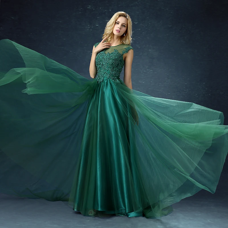 Темно-зеленые длинные вечерние платья трапециевидной формы со шлейфом и коротким рукавом с аппликацией новые модные вечерние платья для сестер Vestido De Noiva