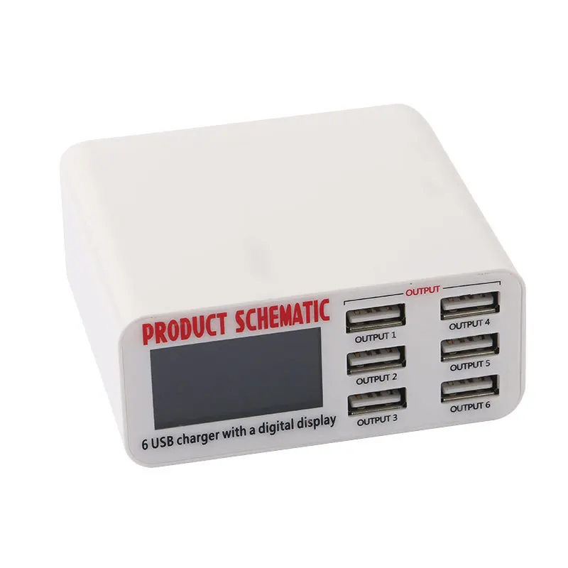 Smart Charger Fast Charging Station with 6 USB Ports LCD Digital Display for iPhone iPad Phone