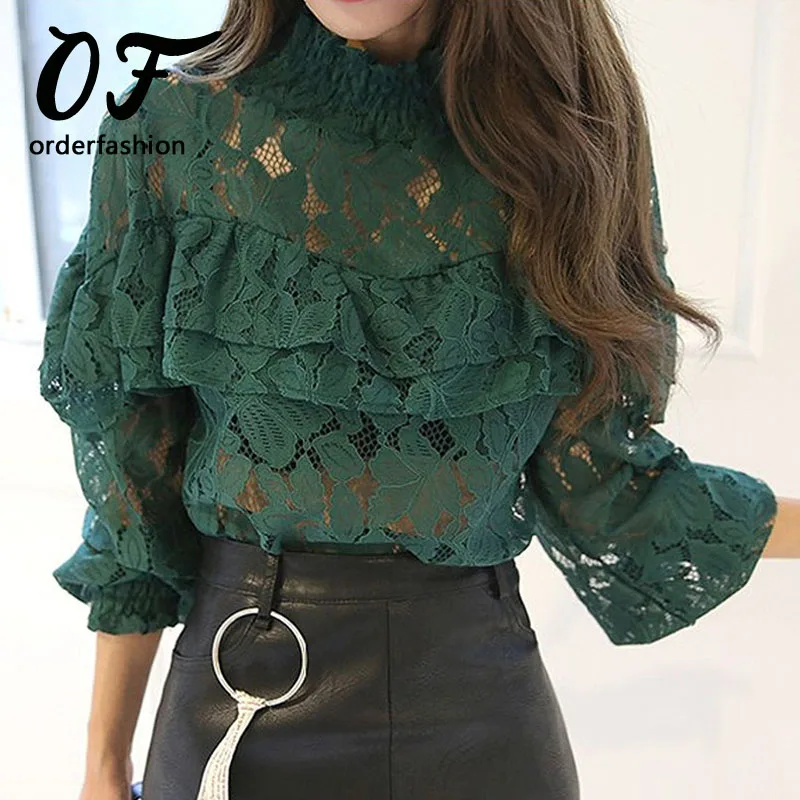 New Fashion 2017 Spring Noble Women Hollow Lace Blouse