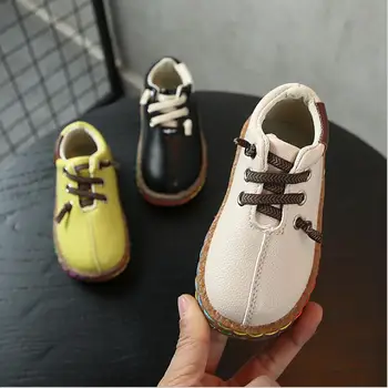 

2019 Children Fashion Girls Boys Sport autumn Kids Leather Loafers Sneakers Soft Bottom Oxford Flats Shoes 21-30