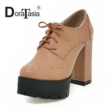 DoraTasia 2017 new fashion super high chunky heel pumps woman sexy thick platform women shoes lace up party OL casual shoes