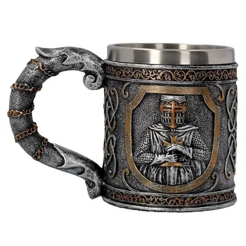 

Retro Horn Skull Resin Beer Mug Stainless Steel Skull Knight Tankard Halloween Coffee Cup Viking Tea Mug Pub Bar Decoration TB S