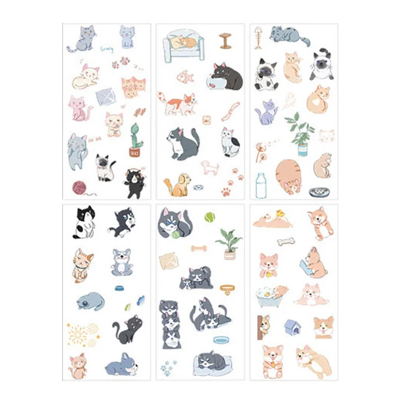 6 листов Kawaii Pet кошка котенок собака стикер для канцелярских товаров Скрапбукинг