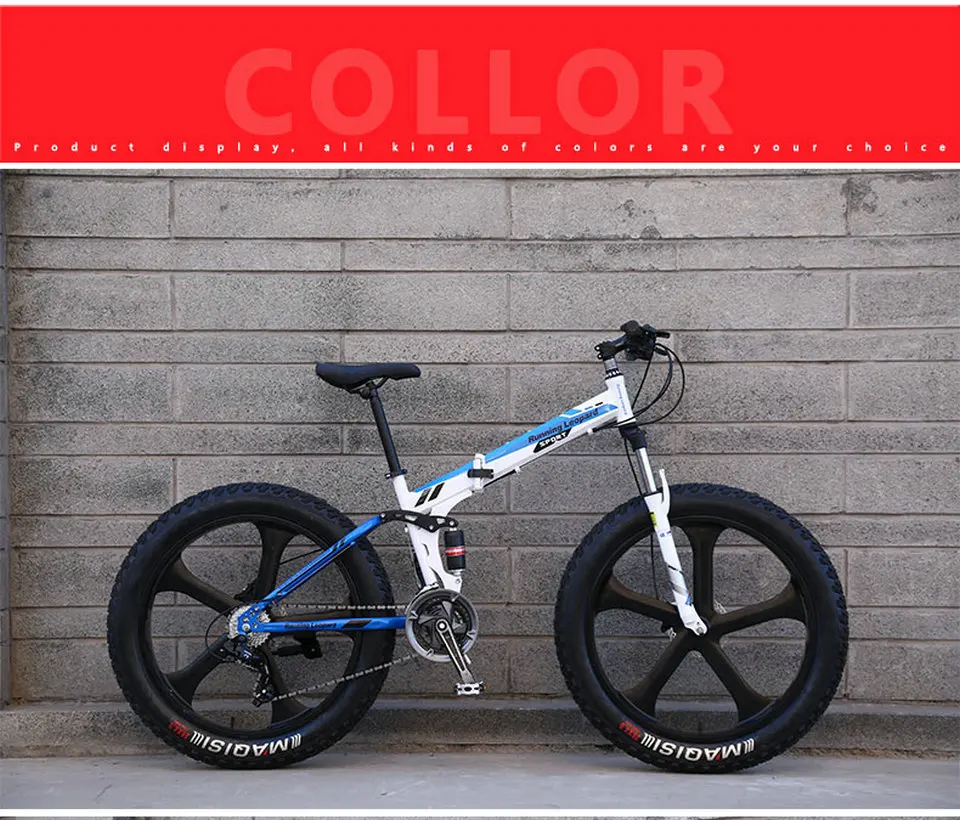 Discount High quality folding fatbike 26*4.0 fat tire front and rear shock absorber double disc brake mountain bike Cycling Road 7