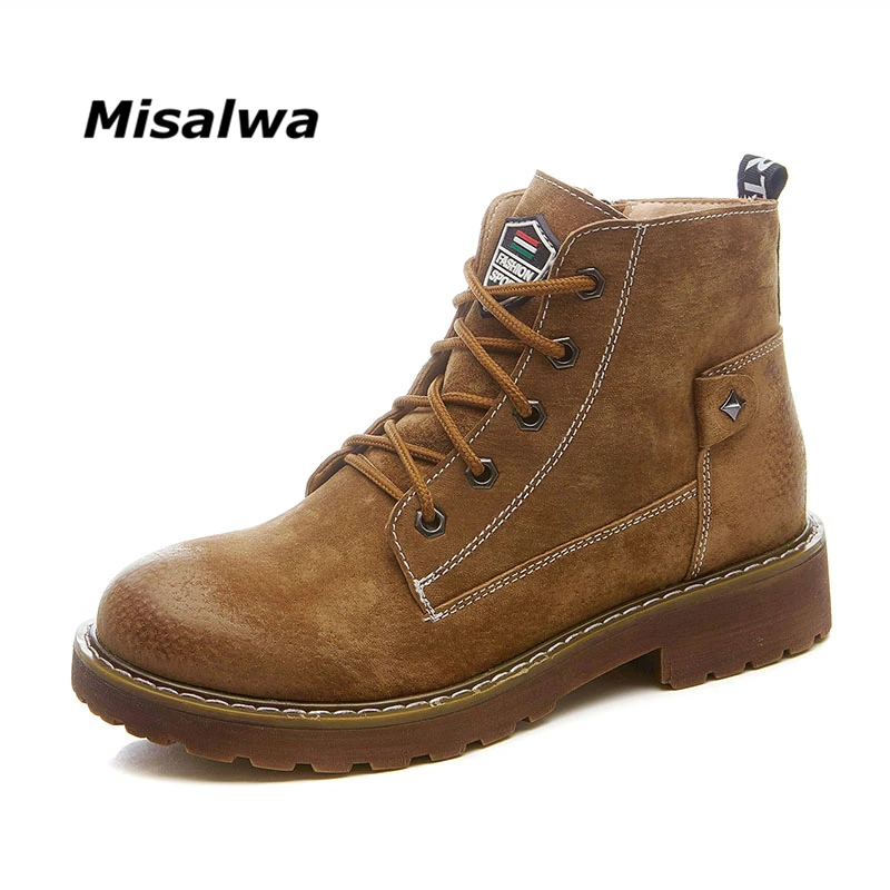 

Misalwa New Women Boots Lace Up Solid Casual Ankle Boots Round Toe Warm British Style Autumn Winter Girls Shoes