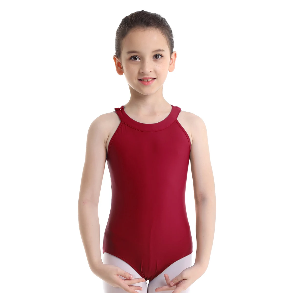 Kids Girls Gymnastics Swimsuit for Dancing Sleeveless Halter Floral Lace Back Bodysuit Gymnastics Leotard Ballet Dance Costume