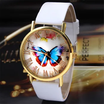 

geneva Watch Lady Womens Fashion Butterfly Style Leather Band Analog Quartz Wrist Watch Gift & Whloesale