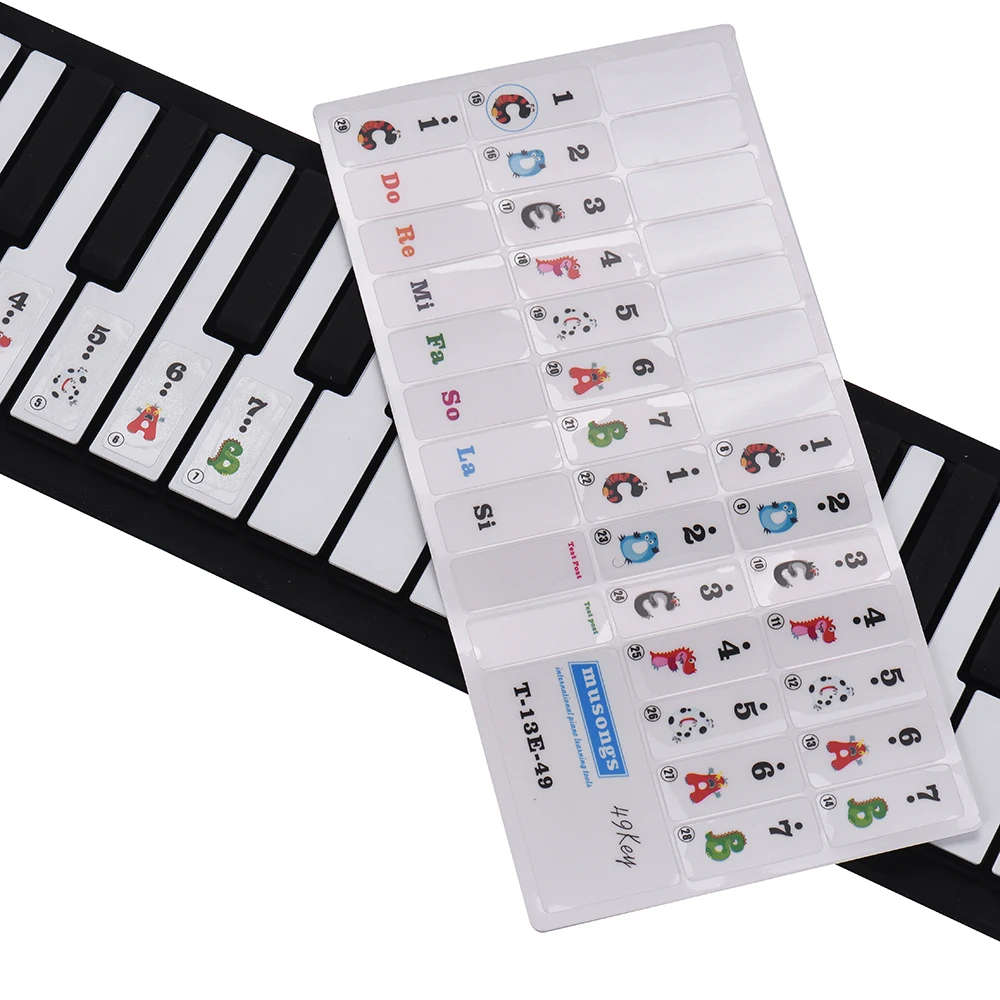 Portable 49-Key Silicon Electronic Keyboard Roll-Up Piano Built-in Speaker With Cartoon Sticker for Children Kids