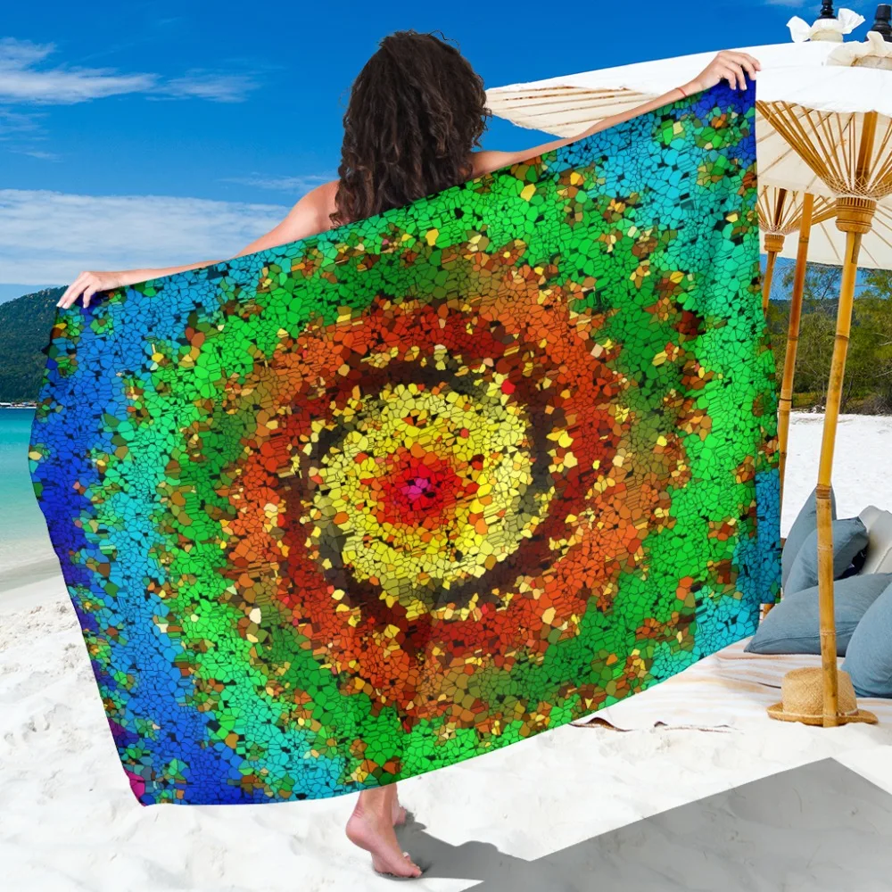 

Rainbow Kaleidoscope Beach Cover-ups Women Beach Sarong Large Beach Towels for Adults and Kids Tulle Chiffon Fabric Scarf Shawl