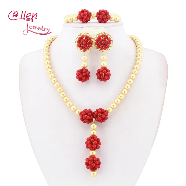 Dubai Nigerian African C Beads Wedding Jewelry Sets For Brides Dubai Nigerian African C Beads Wedding Jewelry Sets For Brides Womens Rose Red Fashion Set E1185