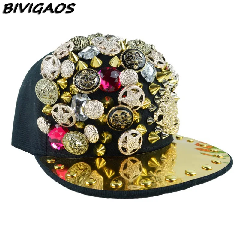 Новое поступление модные унисекс Snapbacks заклепка из горного хрусталя Кепка панк леопардовая голова хип-хоп шапки хип-хоп бейсболка s для мужчин и женщин