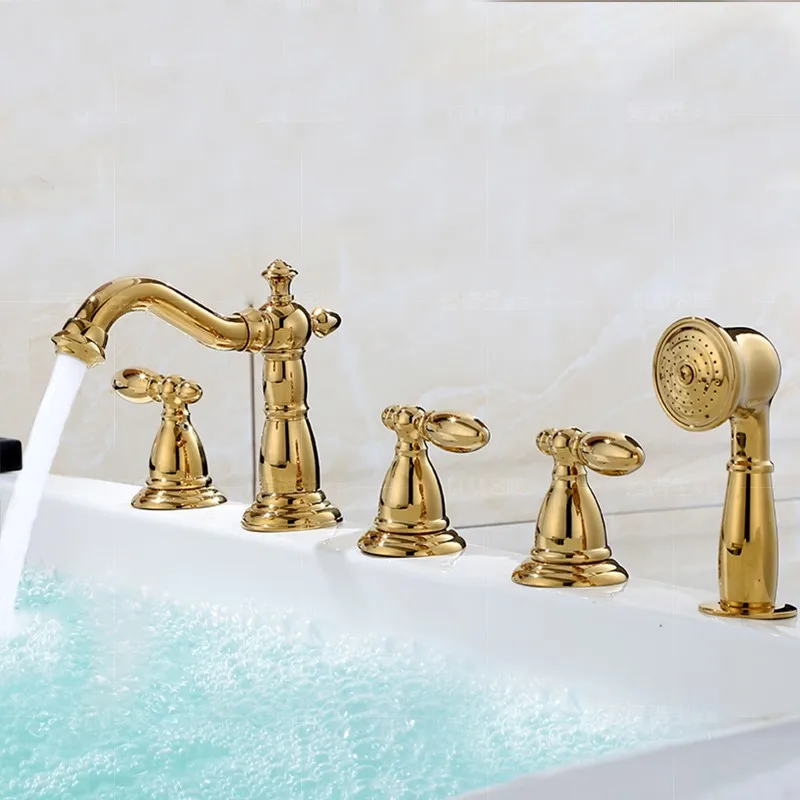 Brass Bathtub faucet luxury Gold bathroom Shower faucet five holes Cold and hot water mixer tap