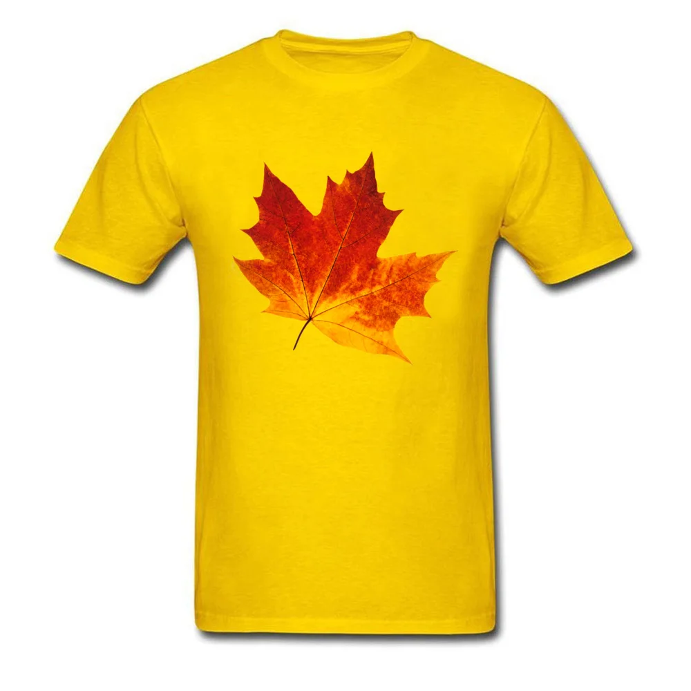 Colorful maple leaf Short Sleeve Tops Tees Crewneck Cotton Fabric Men's T-Shirt Customized Clothing Shirt Family Colorful maple leaf yellow