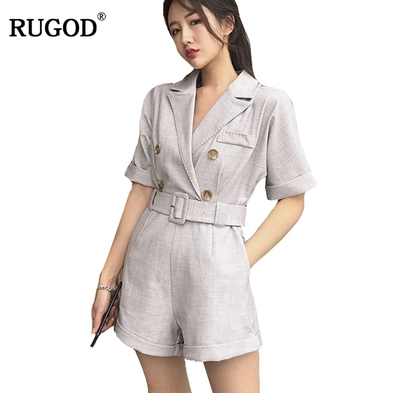 

RUGOD 2019 Fashion Casual Women Playsuit Loose Female High Waist Sets With Belt Playsuit Short Sleeve Elastic Lady Playsuit