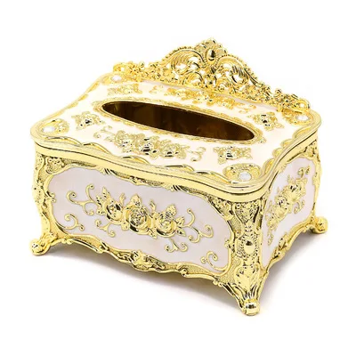 Gold-White Европейская коробка для салфеток, держатель для салфеток, настольный органайзер для дома, гостиной, столовой, автомобиля, KTV, держатель для салфеток - Цвет: Gold-White