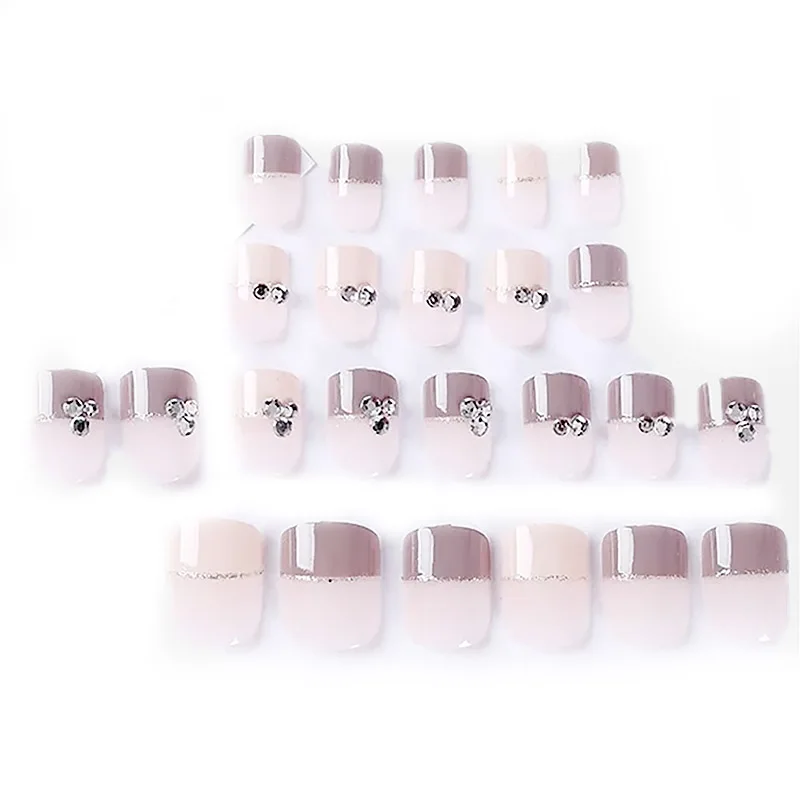 

24pcs/set Women Sweet Pink Color False Nails Girls Cute Cartoon Printing Artificial Nail Jump Color Nail Art Tips with Glue