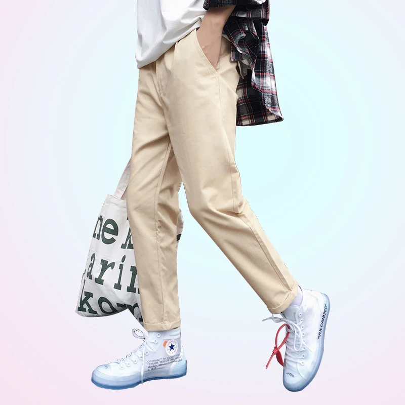 

Men Cotton Slim Fit Chinos Casual Pants 2019 Spring Male Leisure Trousers