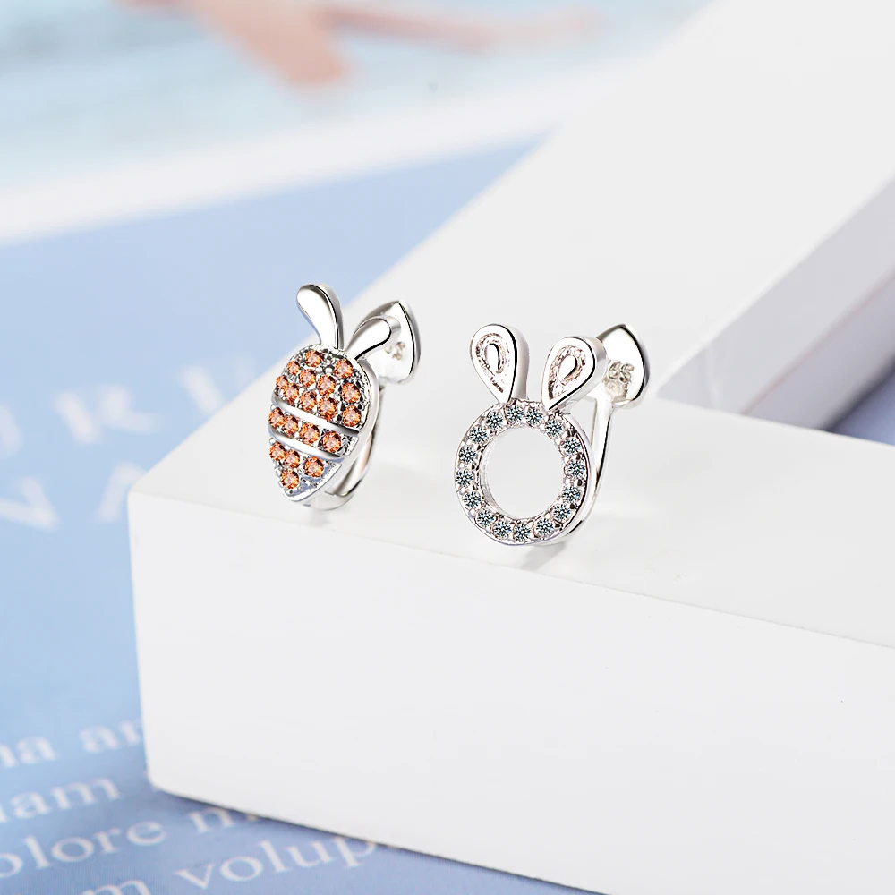 Todorova Lovely Carrot Rabbit Asymmetric Ear Cuff Clip on Earrings for Women Without Piercing Earing Zircon Jewelry