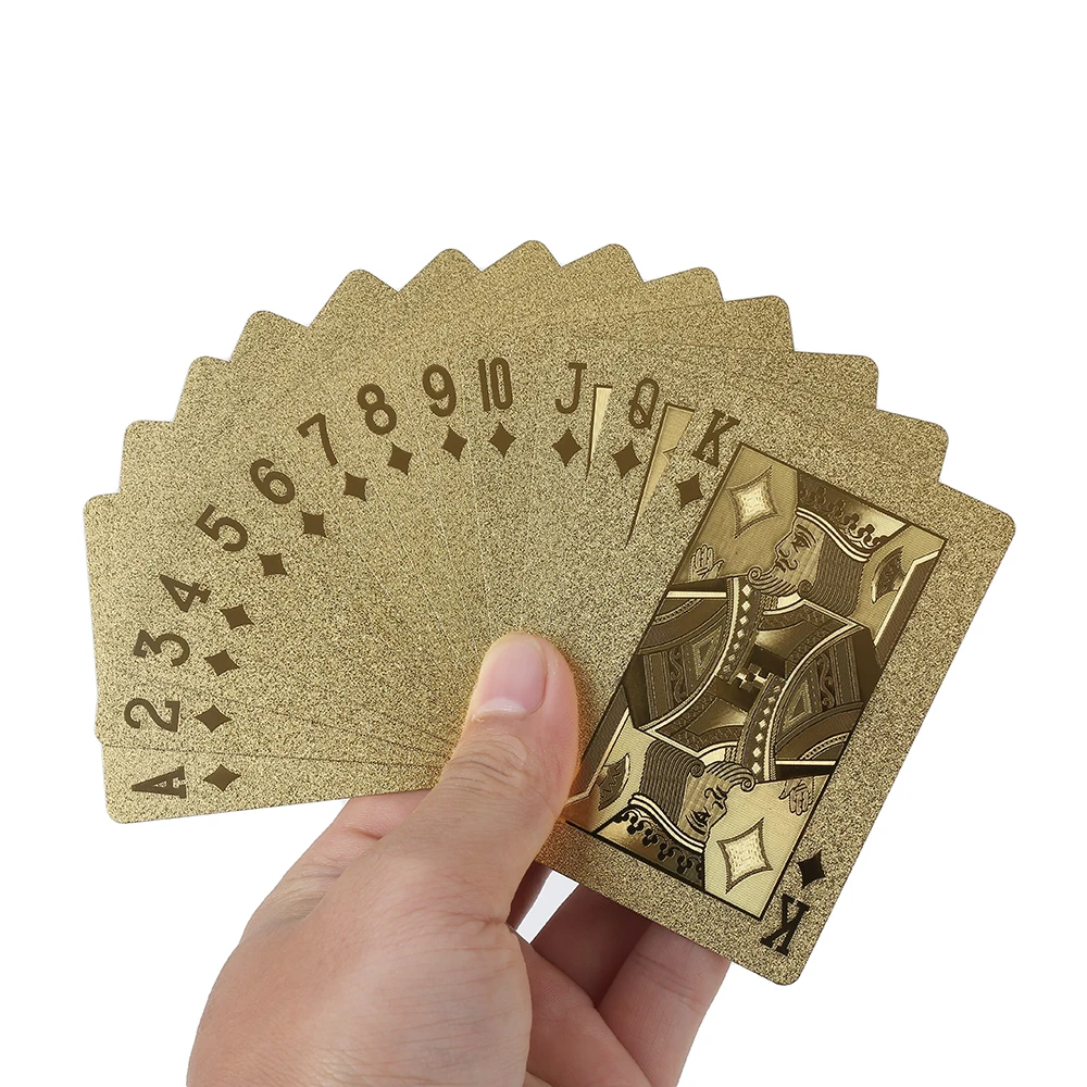 Goede Liplasting Luxery magic poker Golden Speelkaarten Dek goudfolie poker set Magic card 24 K Goud Plastic folie poker + gratis verzending
