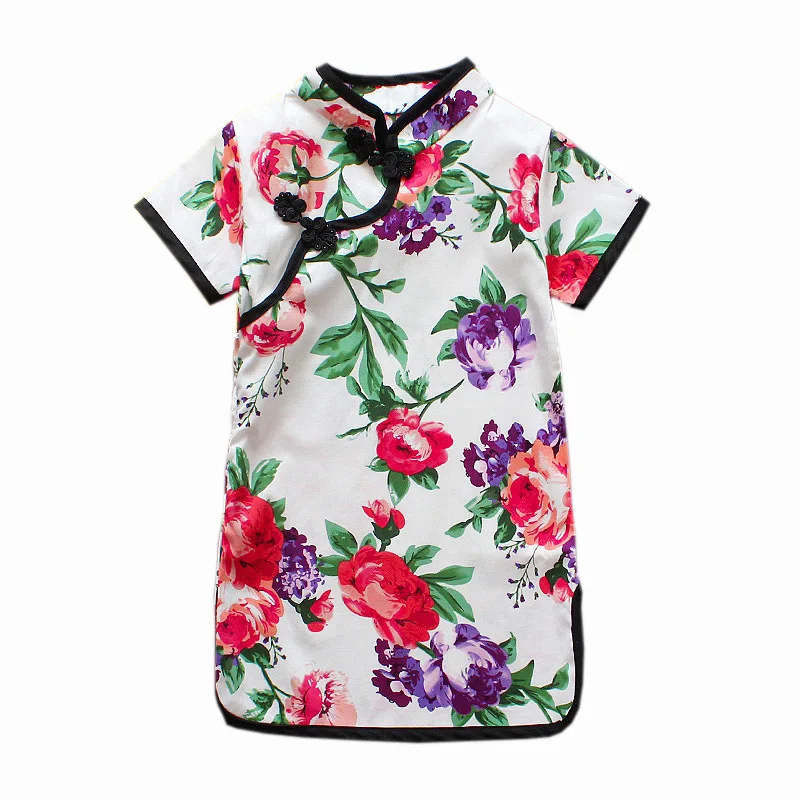 Г. Летние платья для девочек; модное хлопковое платье Ципао в китайском стиле с цветочным рисунком; детское платье принцессы для девочек; детская праздничная одежда