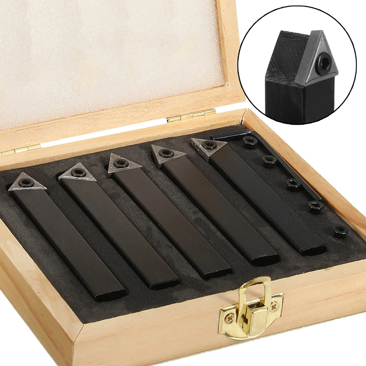 

5Pcs 16mm(5/8") For CNC Machine Style "A" "B" "E" Indexable Carbide Tipped Lathe Cutter Tool Set with Indexable Tungsten Black