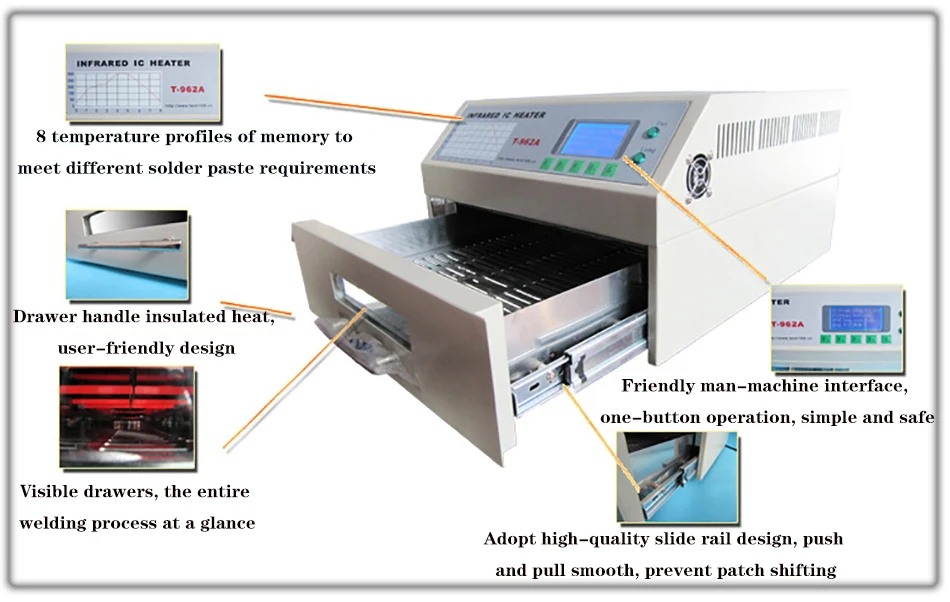 PUHUI T-962A уполномоченный инфракрасный нагреватель T962A настольная печь BGA SMD SMT паяльная Sation T 962A оплавленная печь для духовки