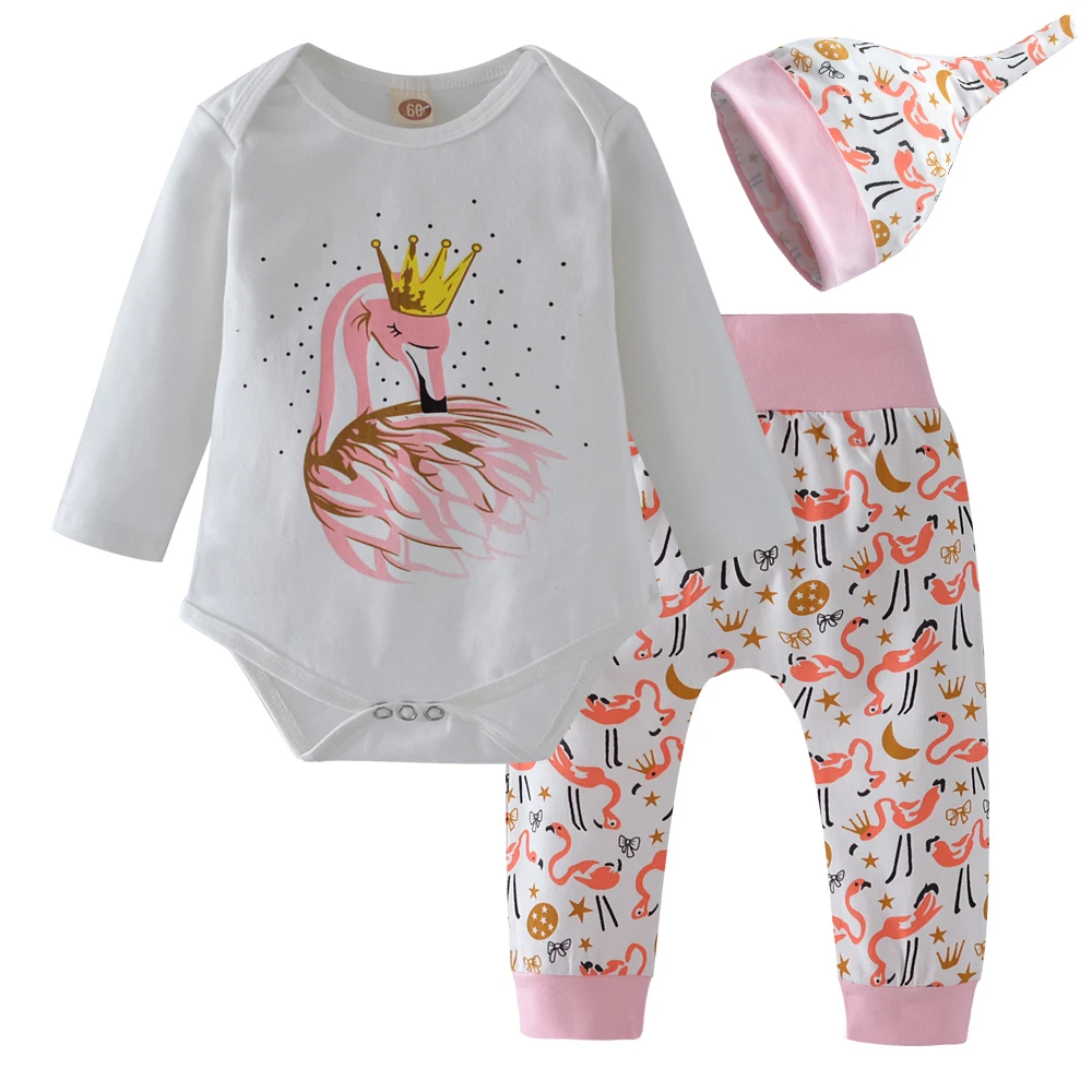 Baby Clothes Newborn Infant Baby Girls Clothing 3Pcs Set Cute Animal Cotton Outfits Set Romper