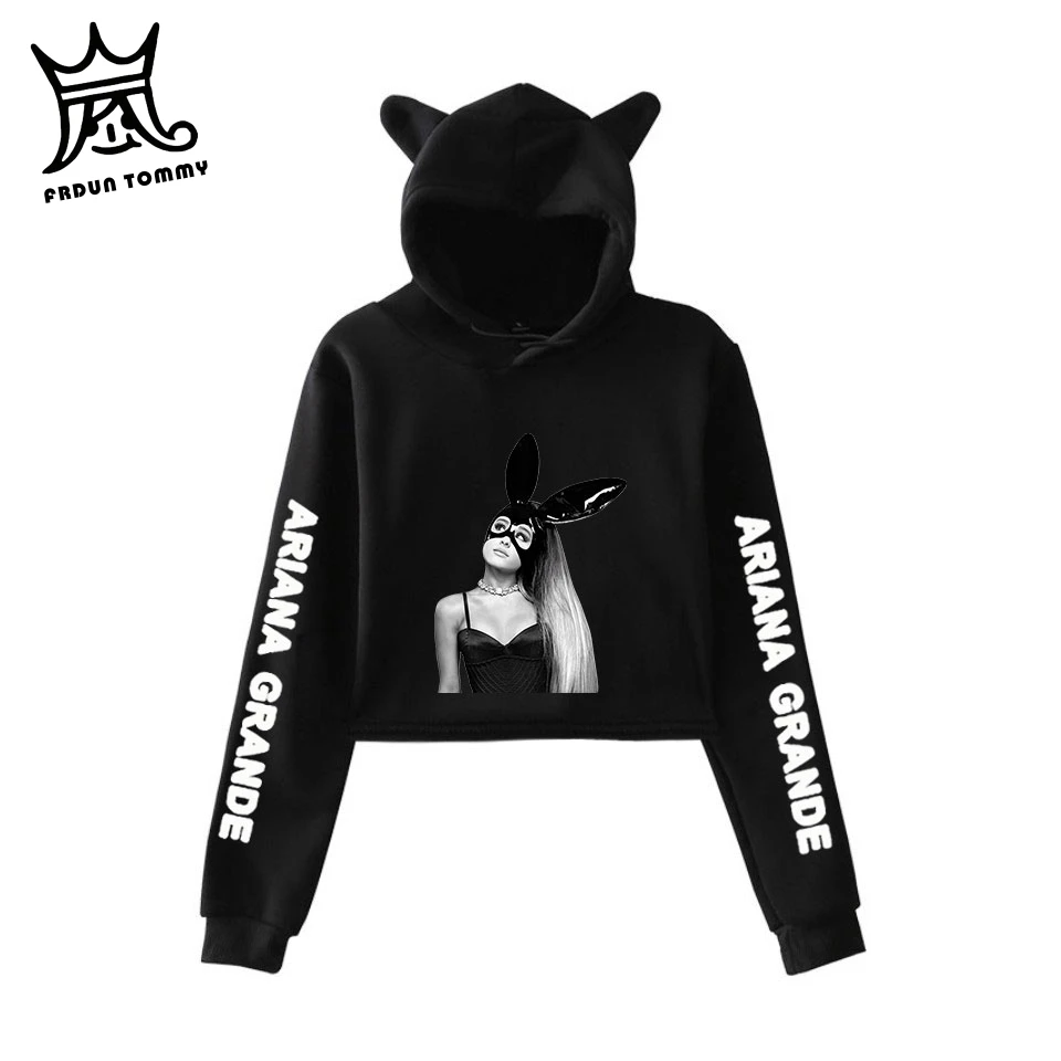  Ariana Grande Dangerous Woman Crop Tops Girl Kawaii Hooded Women 2019 Harajuku Hip Hop Hoodies Swea