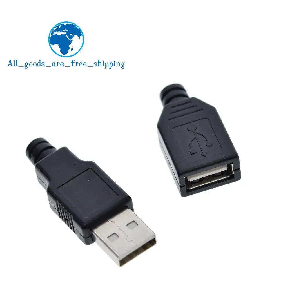 

1Set Type A Male USB 4 Pin Plug Socket Connector +Type A Female USB 4 Pin Plug Socket Connector With Black Plastic Cover For DIY
