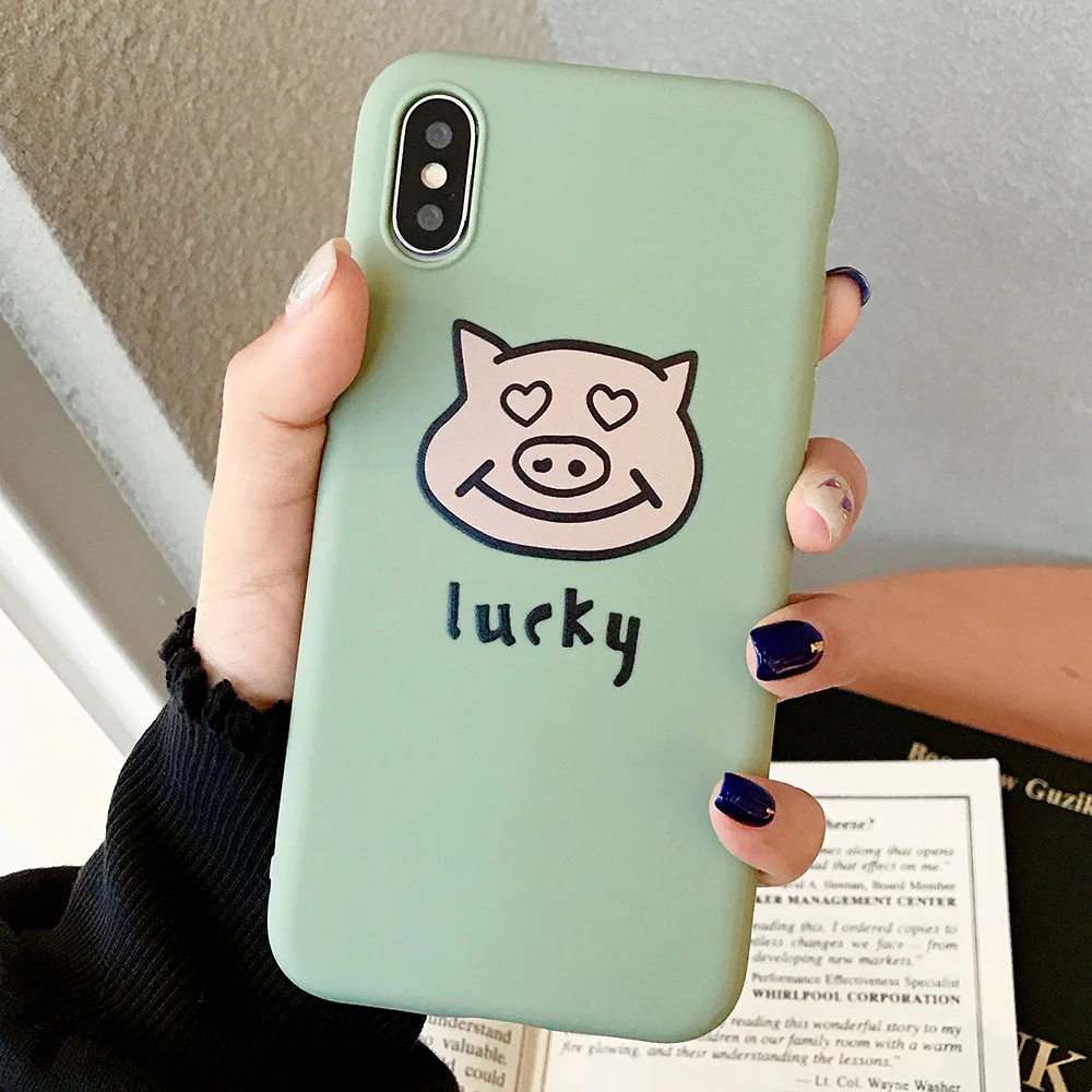 KIPX1075_7_JONSNOW Lucky Pig Pattern Case for iPhone 7 8 6S 6 Plus Soft Silicone Case for iPhone X XR XS Max Cartoon Painted Back Cover Capa Coque Fundas