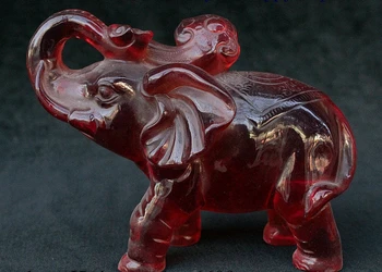 

7" China Amber Hand Carved Fengshui Animal Elephant Heffalump Ruyi Wealth Statue