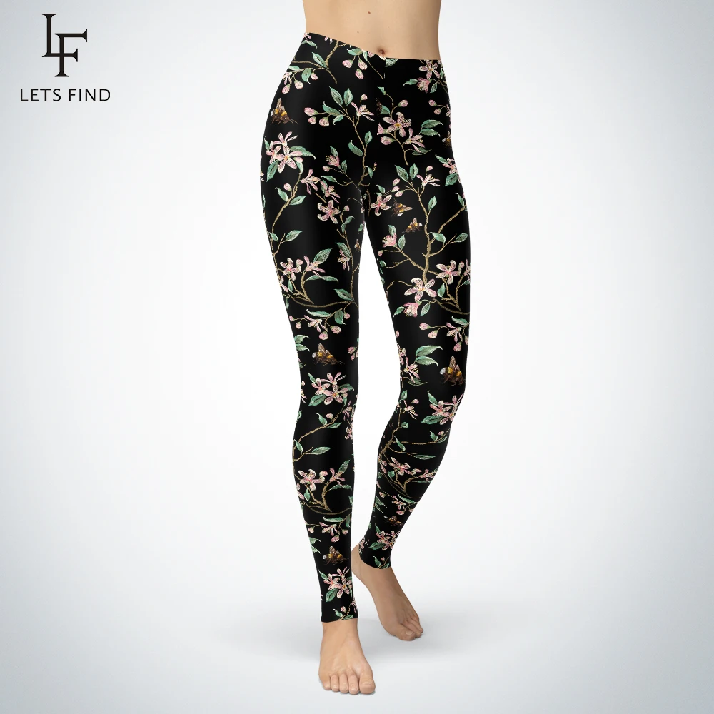 

New Arrival Honeybee Print Leggings Women High Quality Double Side Brushed Milk Silk Casual Fashion Leggings