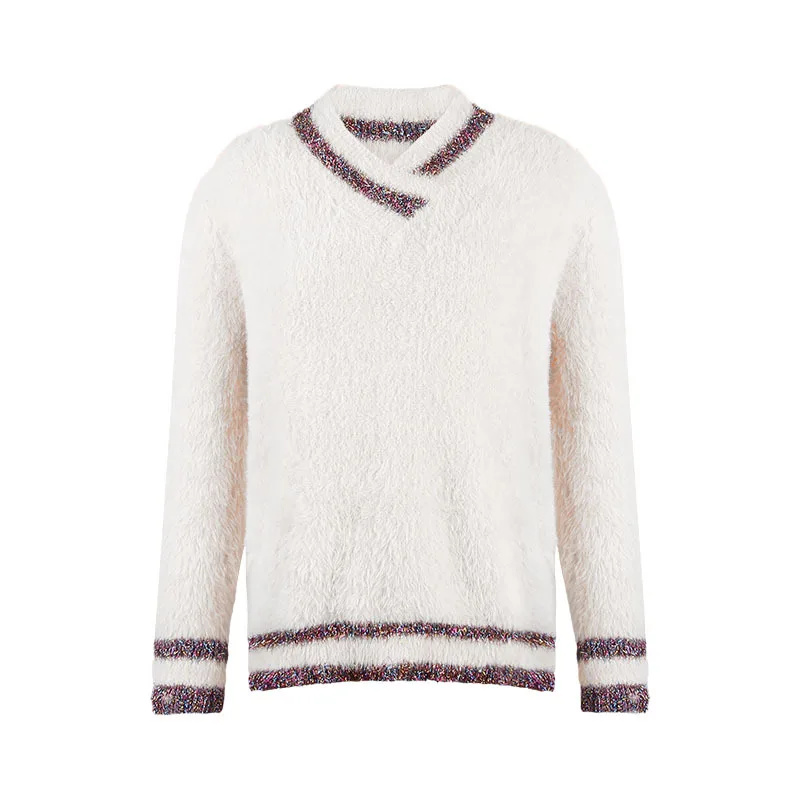 Sweaters Fashion 2018 Women Autumn Winter Warm Sweater Loose Bright Silk Patchwork Pullover Sweater Female Casual Ladies Sweater