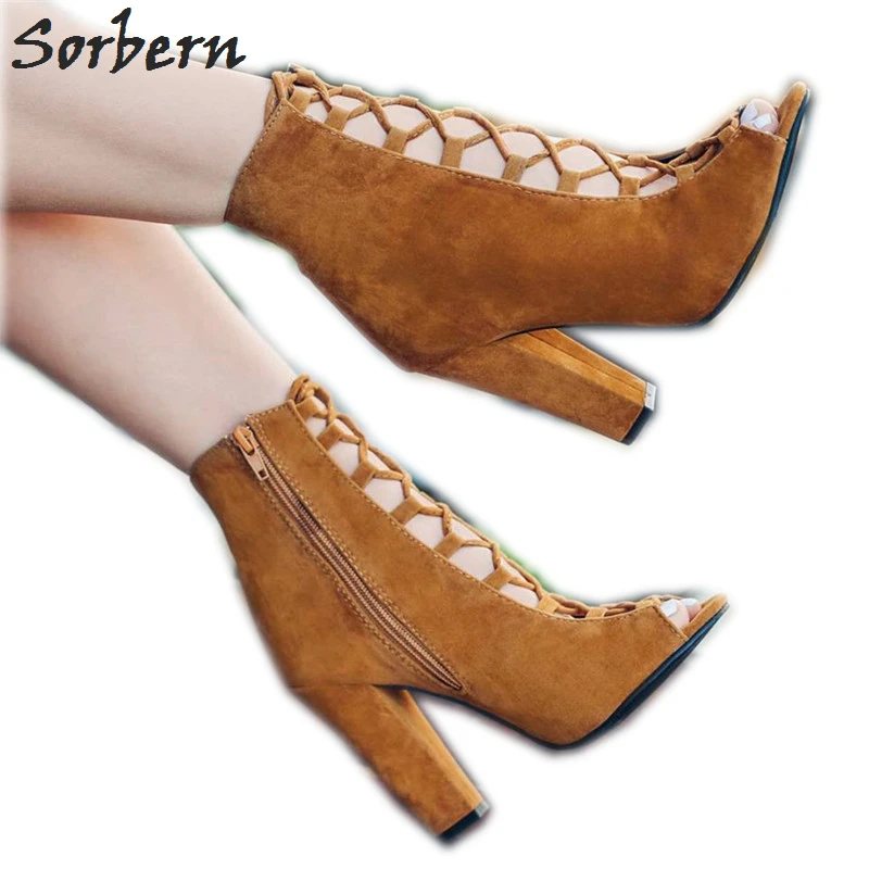 chunky heel open toe booties