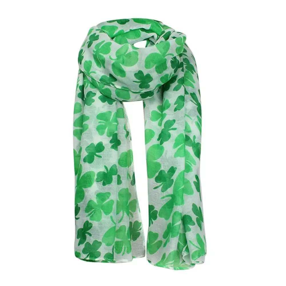 

Women Fashion Scarf St. Patrick's Day Green Irish Women Scarf Four-leaf Clover Shawl Wrap Scarves Winter Female Scarf Wholesale