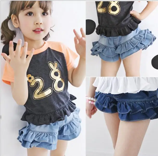 Verão do Bebê Calças de Brim Primavera Crianças Meninas Saias Azul Curto Saia Tutu Roupas Babados Mini 2020