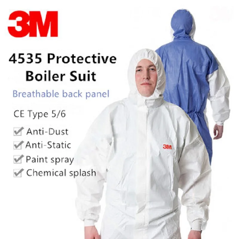 

3M 4535 Chemical coverall Hooded Workwear Safety Anti-static Splash Breathable Back Panel Paint Pesticide Protective suit