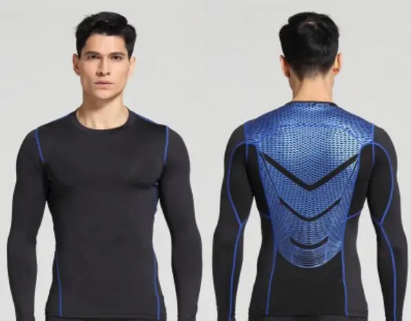 Men Compression MMA Rashguard Fitness Long Sleeves Shirts Base Layer Skin Tight Weight Lifting T Shirts Pants Set - Цвет: 1pcs Coat