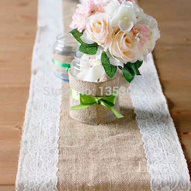30 275cm Vintage Jute Burlap Lace Wedding Table Runner Rustic 30 275cm Vintage Jute Burlap Lace Wedding Table Runner Rustic Centerpieces Decoration